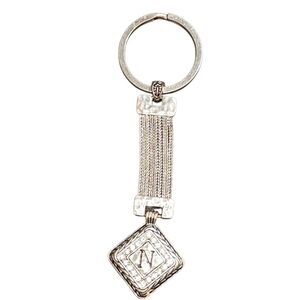 "N" Initial Chains Dangle Rhinestones Vintage Keychain Silvertone Keyring Bling
